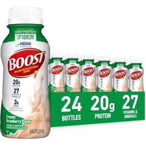 image:imageBOOST High Protein with Fiber Ready to Drink Complete Nutritional Drink Rich Chocolate 8 fl oz Bottle 24 PackCreamy Strawberry